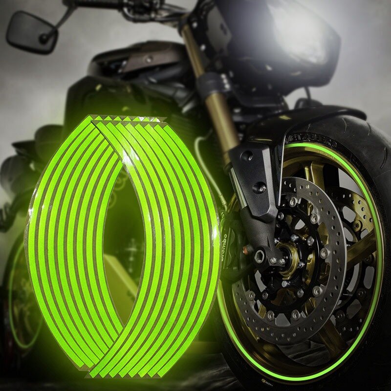 Stiker motor strip 18 ", pelek roda reflektif untuk motor skuter mobil, stiker dekorasi hijau keren