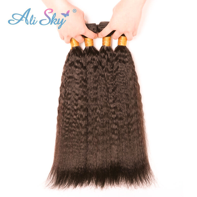 Color #2 Kinky Straight Dark Brown 1/3/4PCS 100% Natural Human Hair Extensions Remy Hair Ombre Extension Weaving Soft and Full
