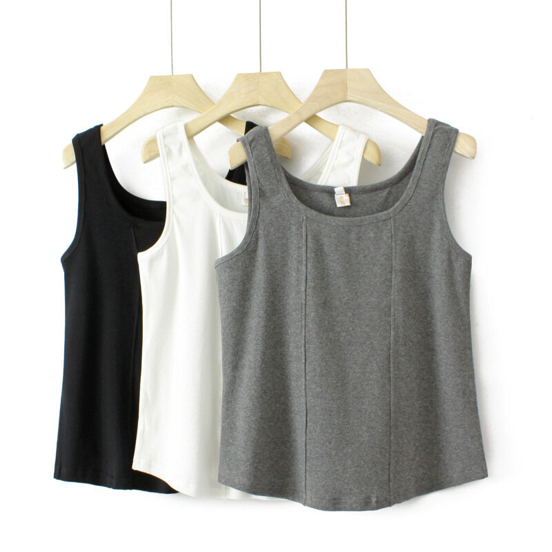 Plus Size Clothes Women Tank Tops Cotton U-Neck Splicing Pressing Line Sleeveless Garment Summer 2023