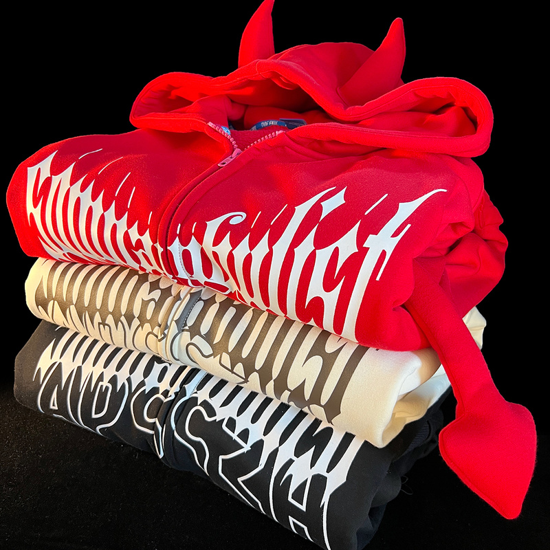 WARM2022 Streetwear luźny diabelski wzór napis kardigan z kapturem bluza z kapturem kobiety na co dzień bluzy z kapturem dla par damskie gotyckie y2k ciemne