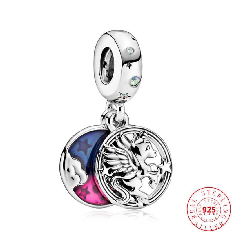 Nowy 925 srebro skrzydło latające magia kolorowe jednorożec świnia DIY koraliki Fit oryginalny Pandora Charms bransoletka kobiety biżuterii