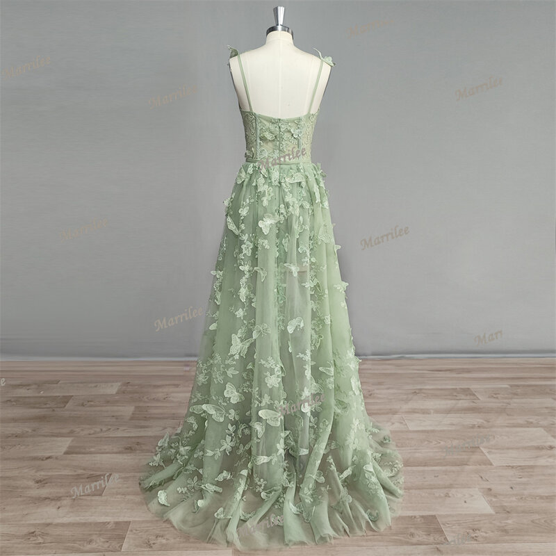 Aplikacja koronka księżniczki małżeńsko 3D kwiat tiulowa suknia wieczorowa paski Spaghetti kochanie A-line wysoki rozcięcie z boku suknie na bal maturalny 2024