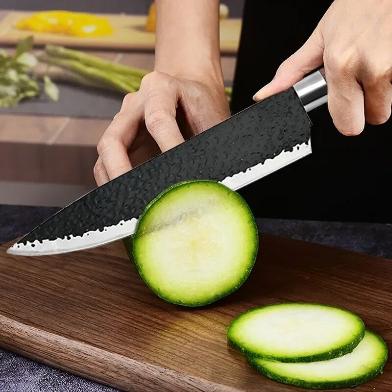 6pcs Kitchen Knives Set Hammer Pattern Slicing Chef Meat Cleaver Sharp Fruit Knife Kitchen Vegetable Scissors Utility Knife