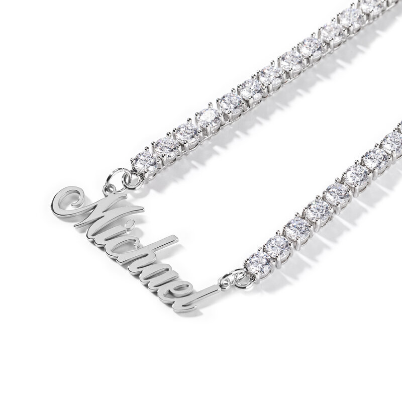 Uwin-Colgante de acero inoxidable con nombre personalizado para mujer, collar de cadena de tenis de 5mm de Circonia cúbica, regalo de joyería