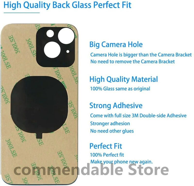 For iPhone 14 Back Glass Panel Battery Cover Replacement Parts New High quality With Logo Housing Big Hole Camera Rear Glass
