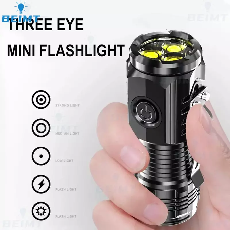 1000lm 3 * LED Mini tragbare Outdoor-Taschenlampe Taschenlampen hohe Lumen dreiäugige wiederauf ladbare Beleuchtung Langstrecken für den Außenbereich