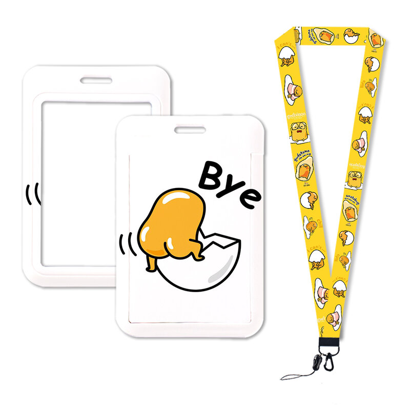 W Sanrio ID Card Holder Gudetama Lanyards Business Neck Strap Retractable Clip Credit Card Case Keychain Badge Holder