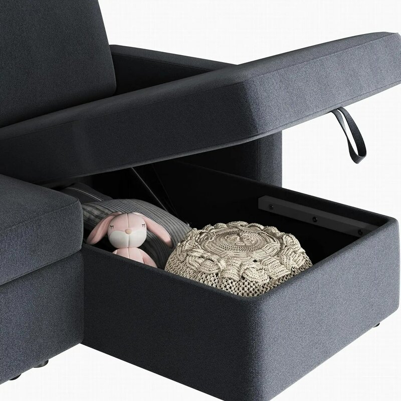 Divano componibile divano letto a forma di L con Chaise e USB, divano letto reversibile con letto estraibile e spazio di archiviazione, tessuto a 4 posti