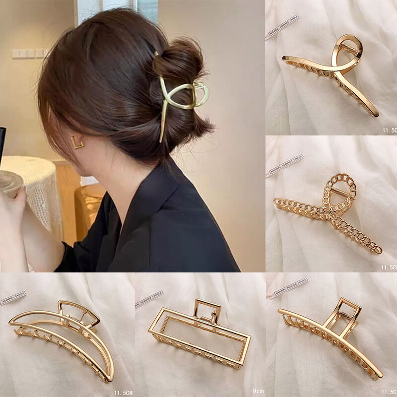 Pinza de pelo de Metal para mujer, horquilla geométrica elegante coreana, Color dorado y plateado, cangrejo cruzado, accesorios para el cabello para niña