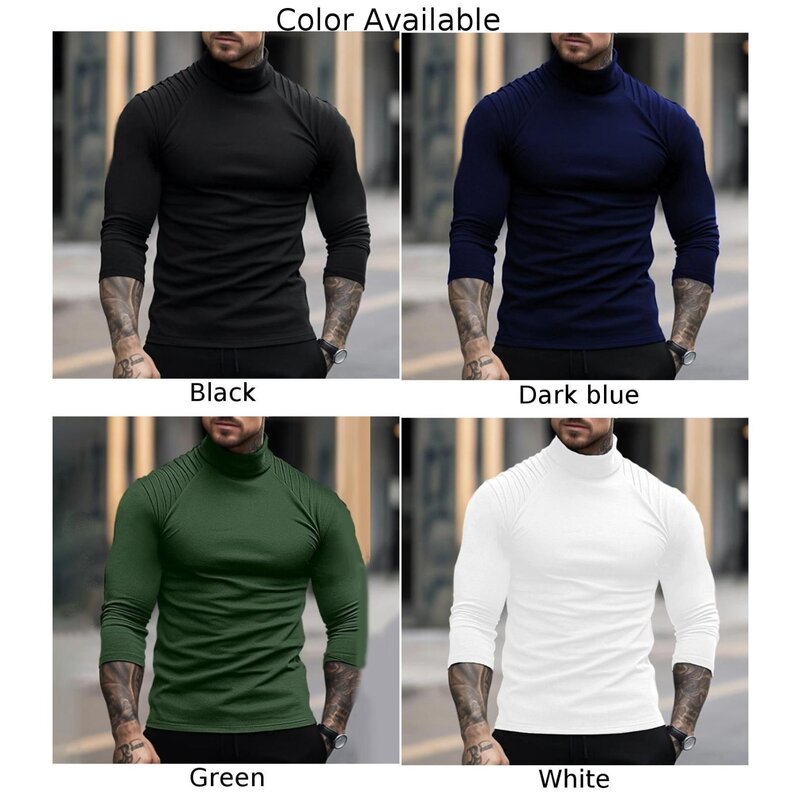 Herren T-Shirt leichte Stretch Slim Fit einfarbige lässige Mode Fitness-Shirts falten T-Shirts hohen Kragen Langarm