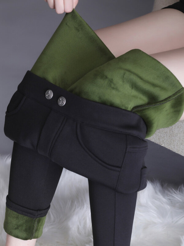 Leggings femininos de cintura alta quente calças de pelúcia outerwear grossas calças de algodão inverno feminino tamanho grande leggings de lã para mulher