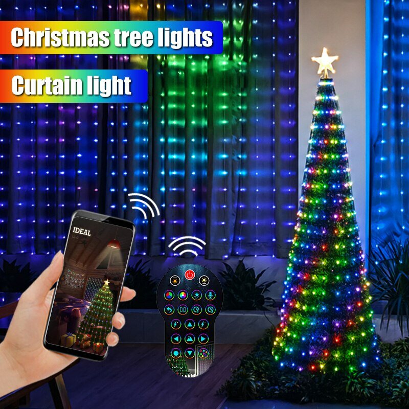 스마트 앱 LED 창 커튼 스트링 조명, 400 LED 요정 조명, DIY 프로그래밍 가능한 패턴 및 텍스트, 크리스마스 웨딩 침실 장식