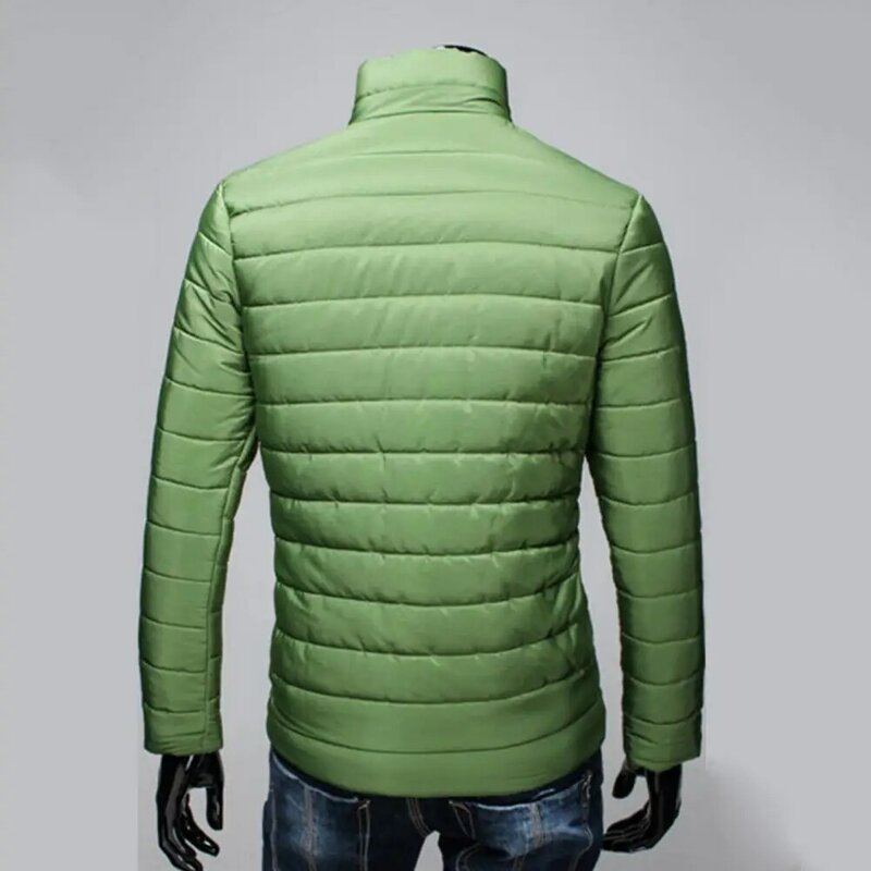 Taschen Zipper Verschluss Männer Mantel Herbst Winter Einfarbig Stehen Kragen Puffer Jacke Oberbekleidung