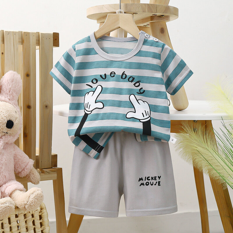 Roupas de verão para meninos e meninas, t-shirt + calças, roupas de moda, rosa, terno bebê recém-nascido, 2pcs