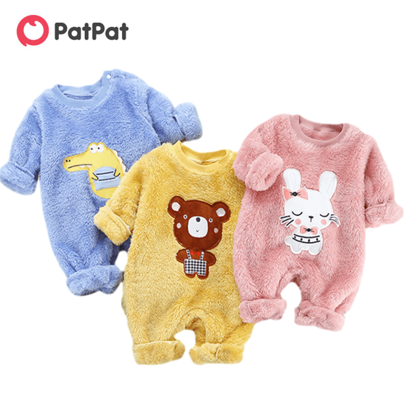 PatPat 사랑스러운 동물 양털 점프수트, 아기 바디 슈트 의류, 가을 및 겨울, 신상