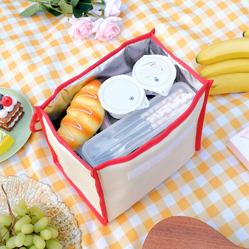 Women Cute Lunch Bag Insulated Canvas Cooler Handbag Aluminium Foil Thermal Food Box Family School Picnic Dinner Container