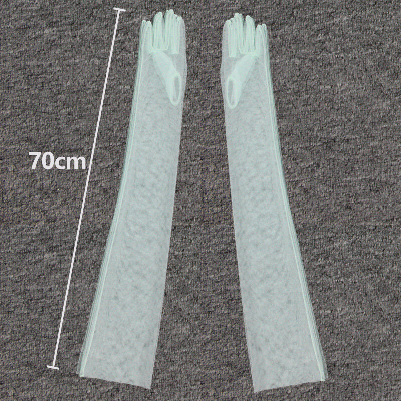 Guanti lunghi in Tulle trasparente da donna guanti elastici sottili trasparenti con dita intere gomito a rete guanto da sposa accessorio per Halloween