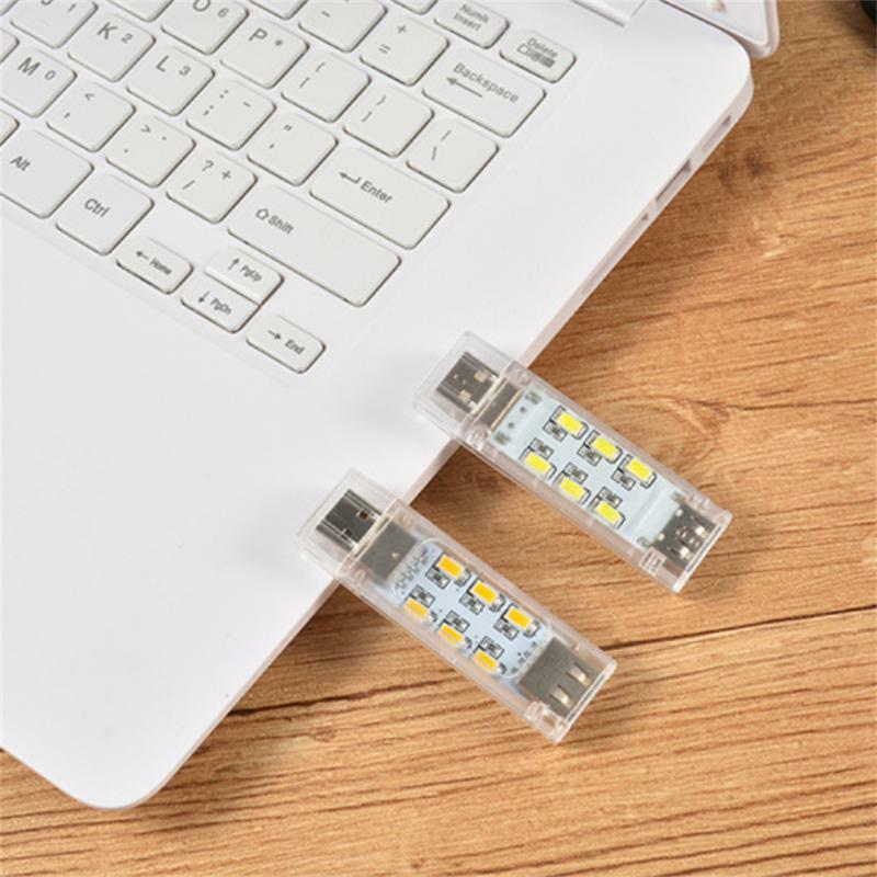 Mini portátil USB Night Lights, 12LED, dupla face, luz de leitura brilhante, computador, poder móvel, quarto, cabeceira, sono, 1-10pcs