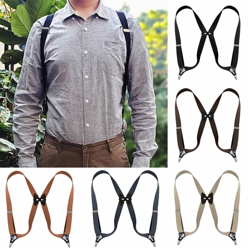 Suspensórios elásticos em forma de X para homens, calças largas, cinto ajustável, 2 clipes, 3,5 cm
