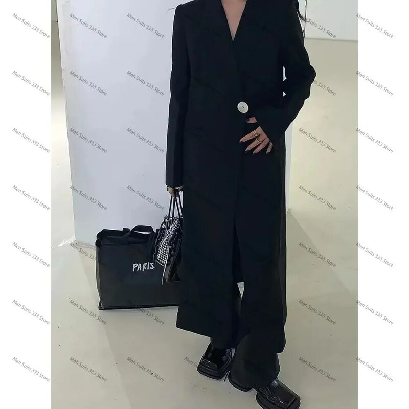 New Arrival Black One Button Women's Suits Tailor Long Peak Lapel Blazer Formal Office Lady 1 Piece Jacket Abaya Muslim Terno