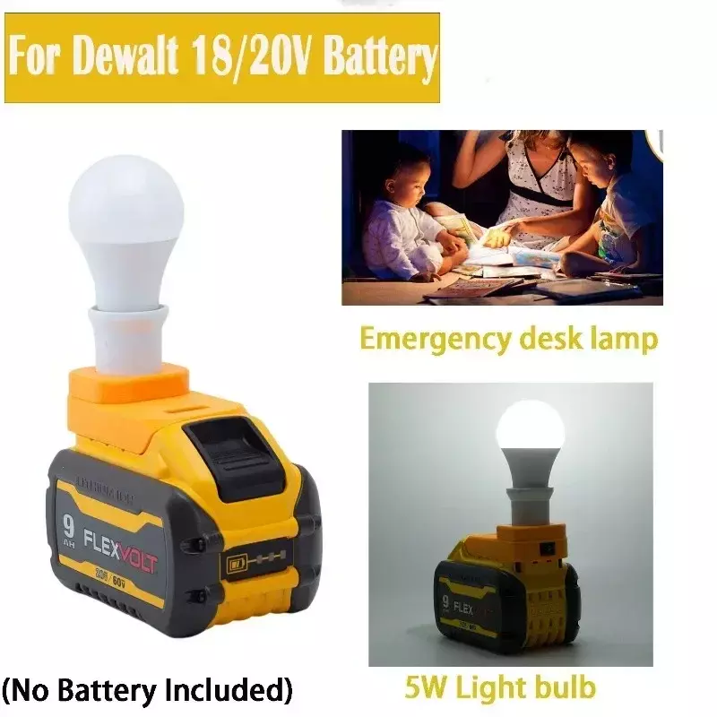 Беспроводная портативная лампа E27 для Dewalt 18 в, литий-ионная батарея