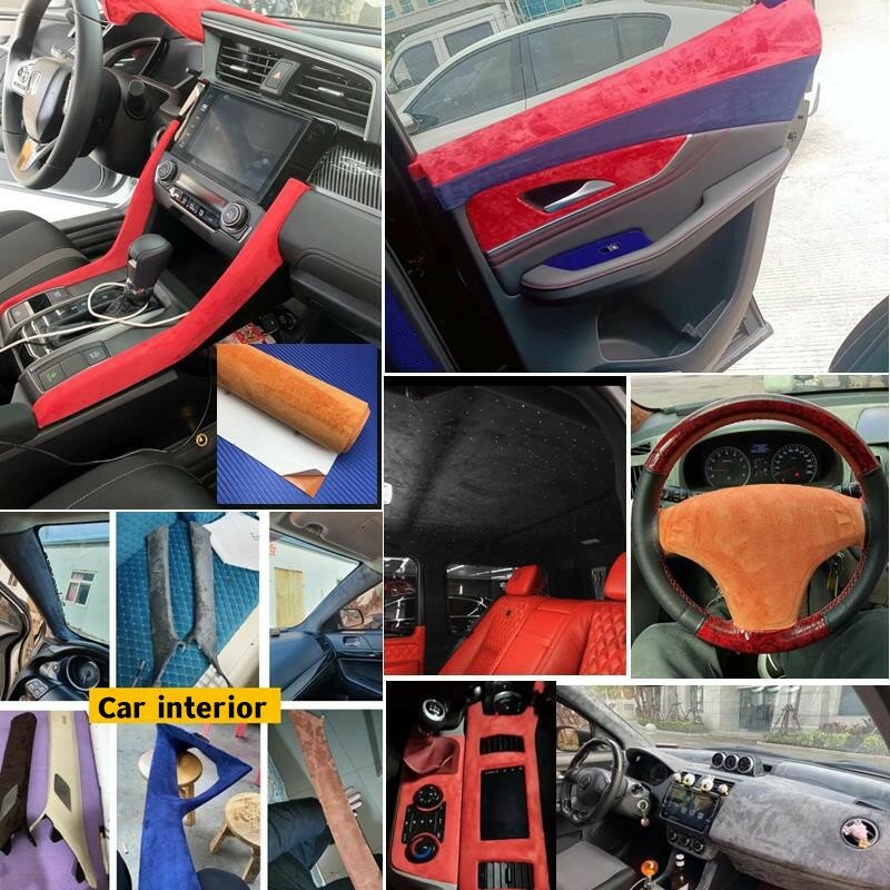Tecido de camurça autoadesivo para assento de carro, couro PU, painel da porta interior automotivo, teto AB-pilar, adesivo de veludo, decoração DIY