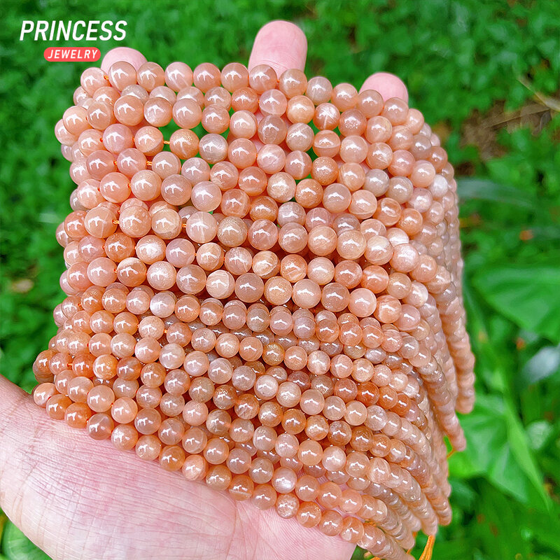 A ++ oranye alami manik-manik longgar batu bulan untuk membuat perhiasan pesona gelang kalung anting aksesori DIY grosir