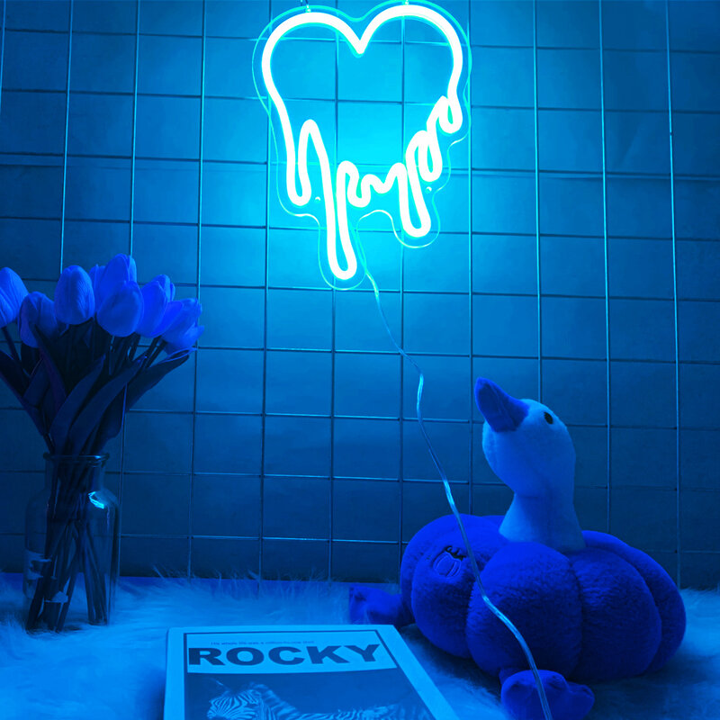 PinkBlue letreros de neón con forma de corazón, luces de neón personalizadas, decoración de fiesta KTV, ambiente de bar