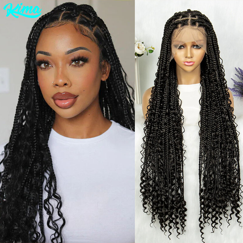 KIMA-peluca trenzada de encaje completo para mujeres negras, peluca Africana sintética con malla frontal, pelo de bebé, pelucas de cabello rizado