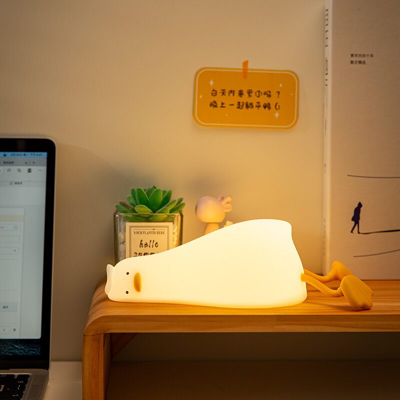 AKIMID LED lampka nocna śliczna kaczka zwierzęta kreskówkowe czujnik dotykowy rozrządu lampa silikonowa dla dzieci dekoracja sypialni urodziny Gif