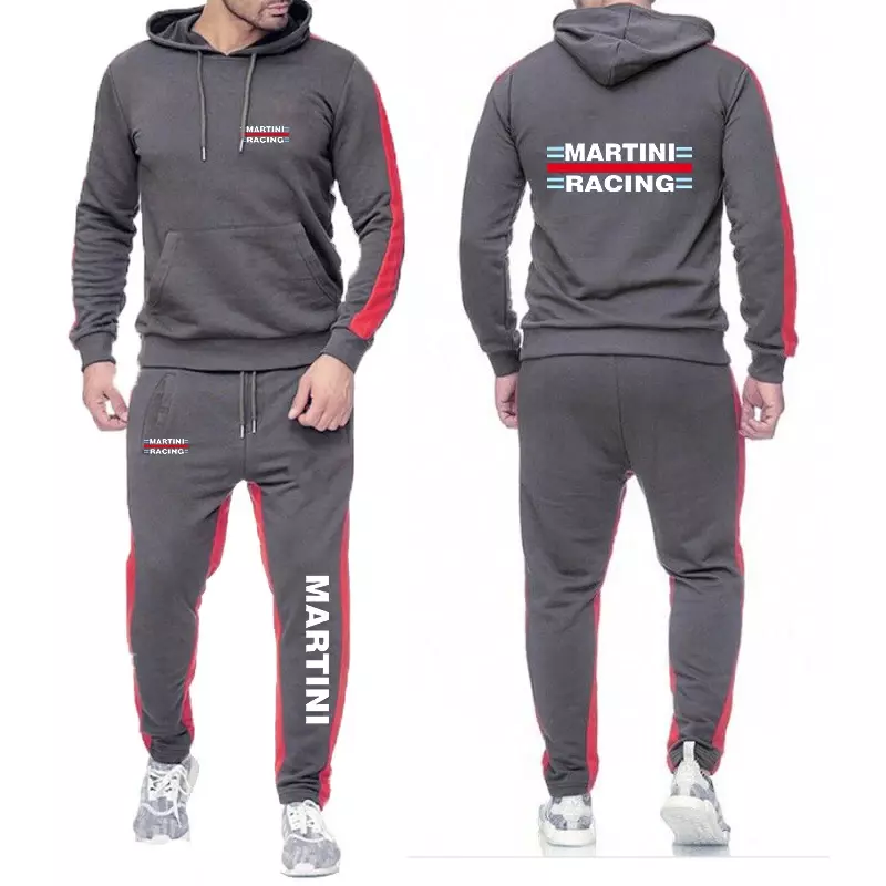 2024 New Spring Autumn Martini Racing Logo Print Hooded Fashion Decal Hoodies+Casual Sports Trousers Solid Color Simplicity Sets