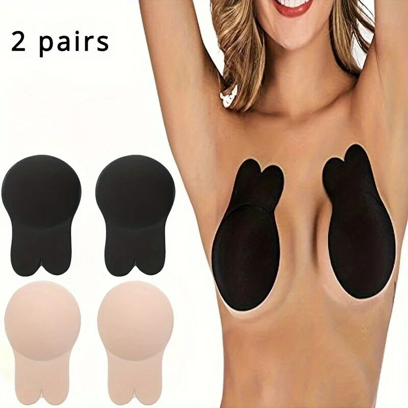 2 pasang bernapas mengangkat payudara stiker Bra tak terlihat, silikon kuat seksi telinga kelinci mengangkat payudara Bra, pakaian dalam wanita