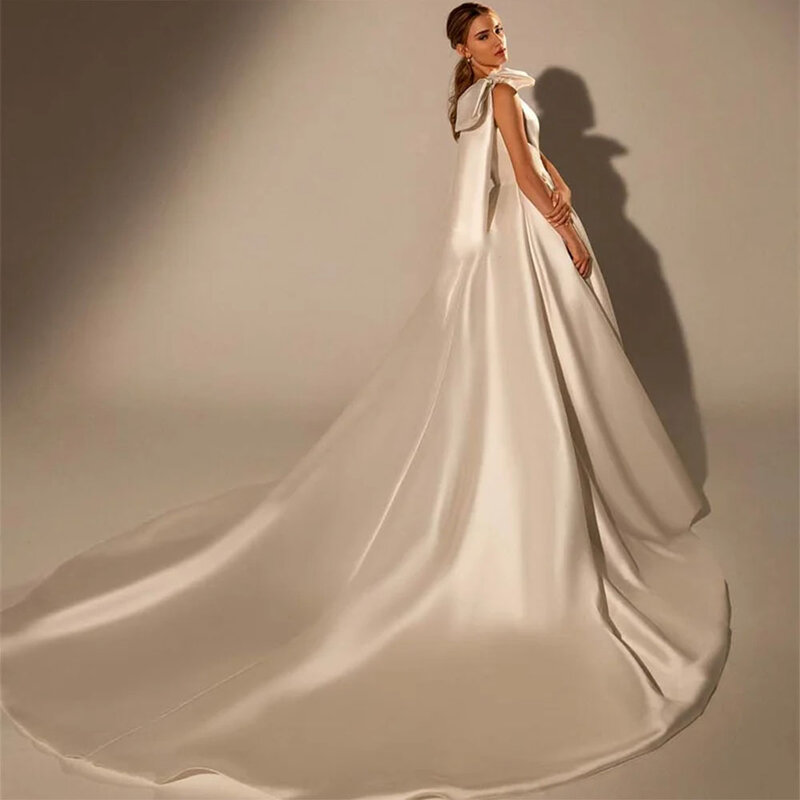 Gaun pengantin tanpa lengan Satu bahu Satin A-Line tanpa lengan anggun sempurna gaun pengantin panjang lantai Vestidos De Novia