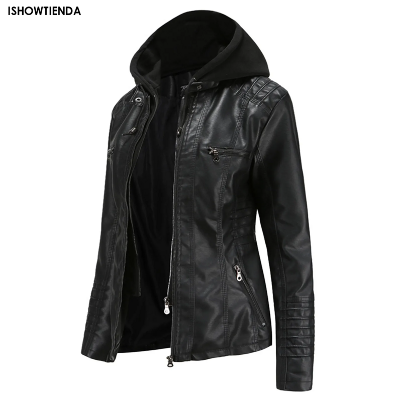 Women's Pu Leather Jacket Casual Fashion Stand Collar Slim Solid Color Pu Leather Jacket Men Anti-wind Motorcycle Autumn New