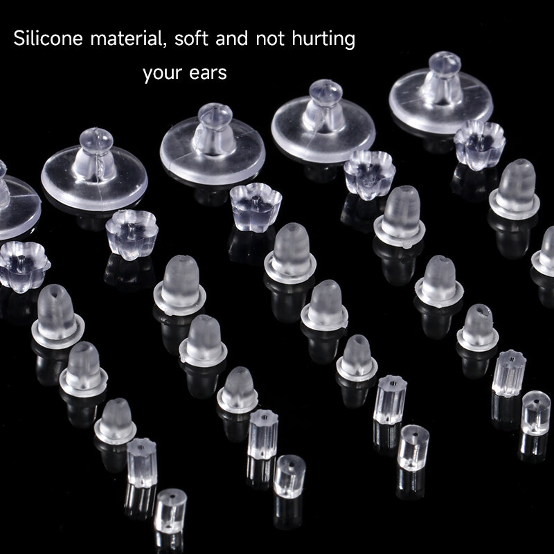 200/400/600 Pcs Silicone Earback Rubber Earring Accessories Earring Post Soft Earplugs Bullet Shape Clear Ear Studs Findings