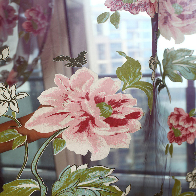 Cortinas florales de tul de 100x200cm, visillo con flores de peonía, divisor de puerta, ventana y habitación, cenefa, decoración