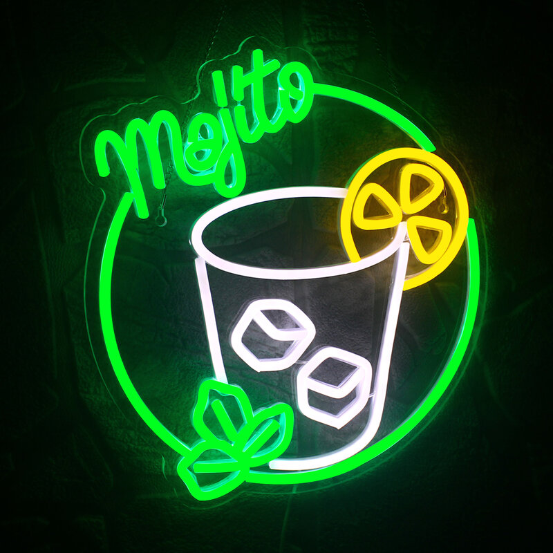 Mojito Neon Sign Cocktails Neon Signs Drinks Bar Green Led Neon Signs Wall Decor USB Nightclub Cafes Kitchen Restaurant Party
