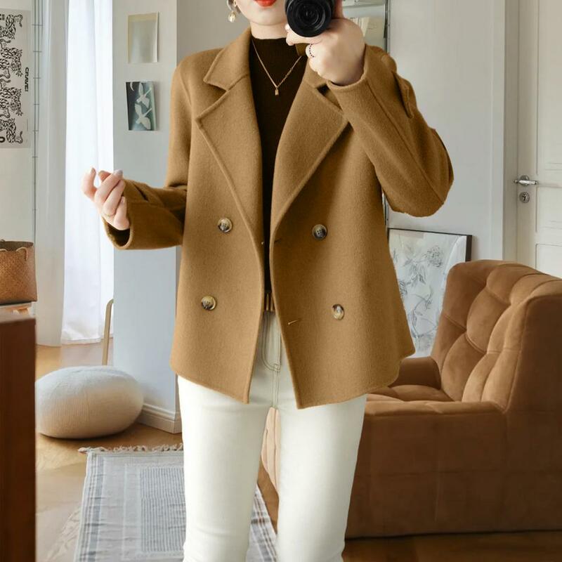 Winter Loose Coat Double-breasted Woolen Coat for Women Warm Stylish Outerwear for Fall Winter for Formal Business Commute Women