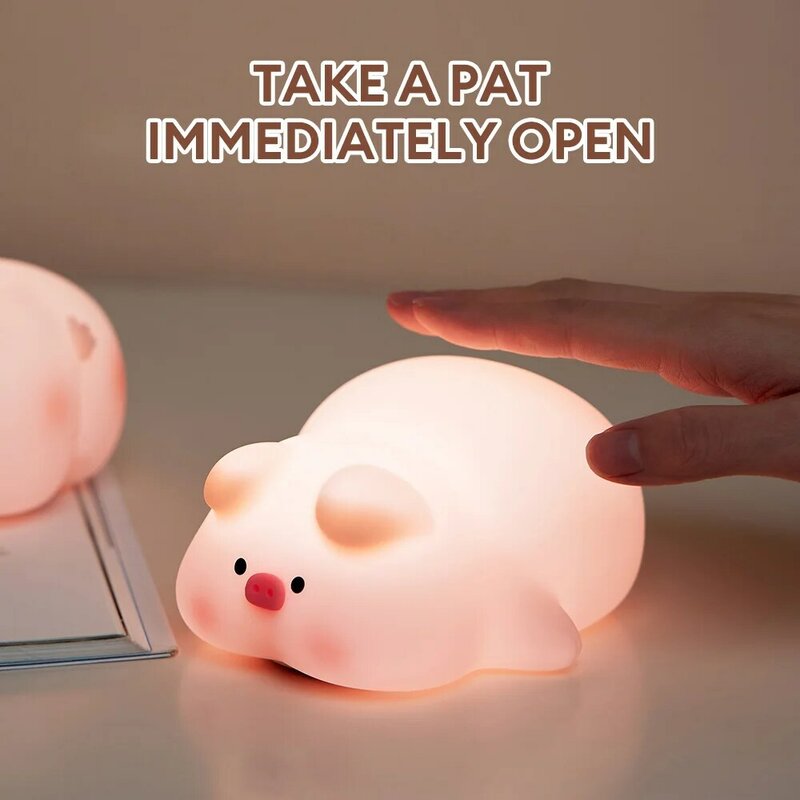 Pink Piggy LED Night Lights, USB recarregável, Temporização, Decoração de cabeceira, Atmosfera interior, Pat Lamp, Bonito