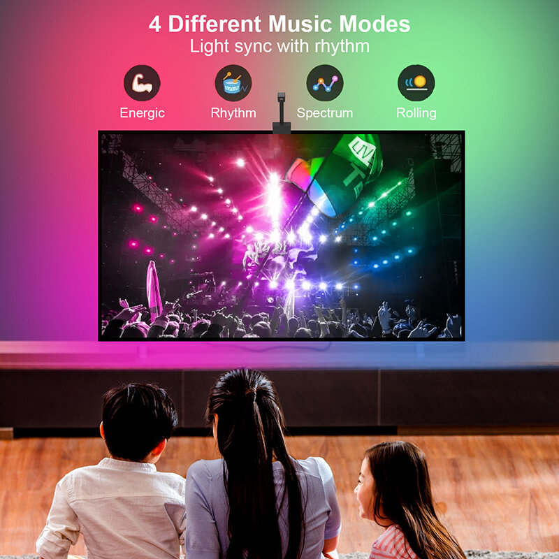 Tira de luces LED RGBIC para retroiluminación de TV, Control por aplicación con cámara, sincronización de música multicolor, para Kits de TV y PC de 55-65 pulgadas