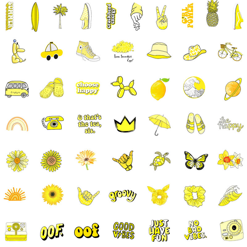 Yellow Series Graffiti Stickers, Adequado para Laptop, Capacetes, Decoração Desktop, Brinquedos DIY, Atacado, Moda, 50Pcs