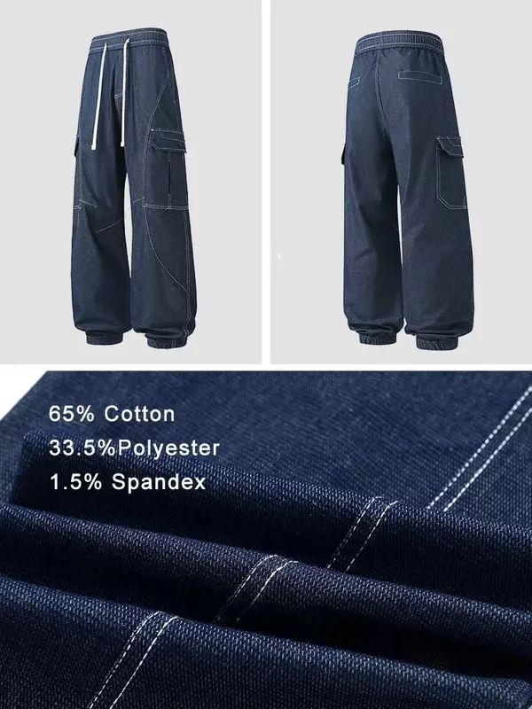 Jean cargo multi-poches pour homme, pantalon en denim, coton, décontracté, printemps, été, proximité, wstring, nouveau, 2024