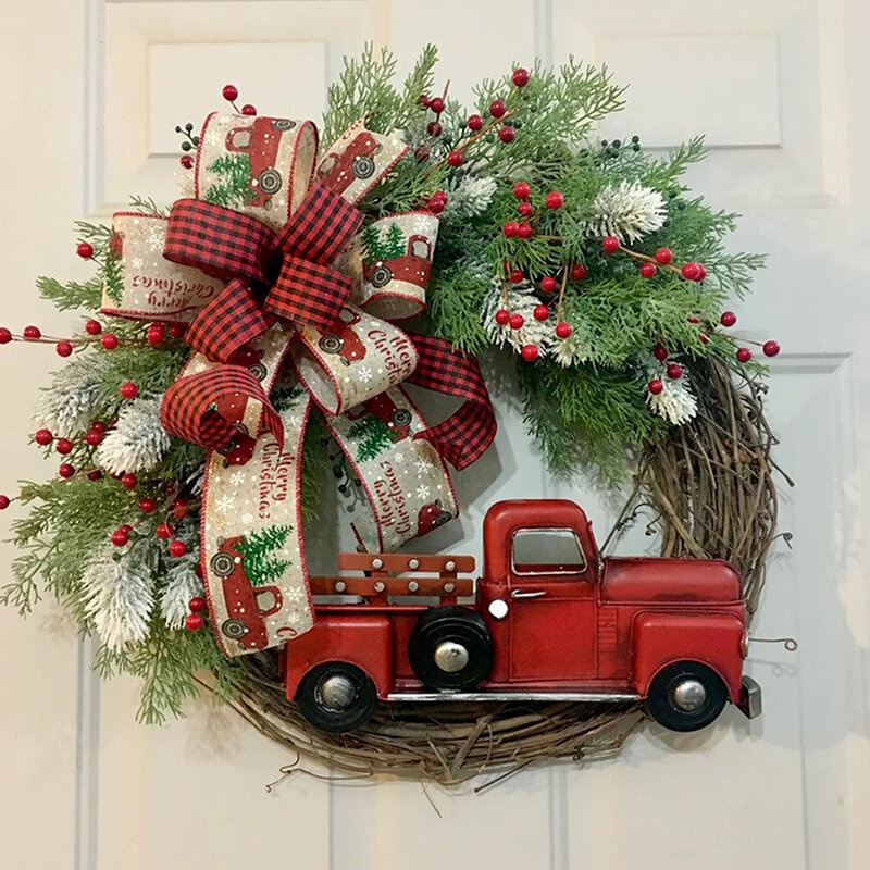 Grinalda do carro do arco do Natal mini, porta do jardim, decoração de flores falsificadas, baga do Twig do festival, acessórios do partido Home, 2024