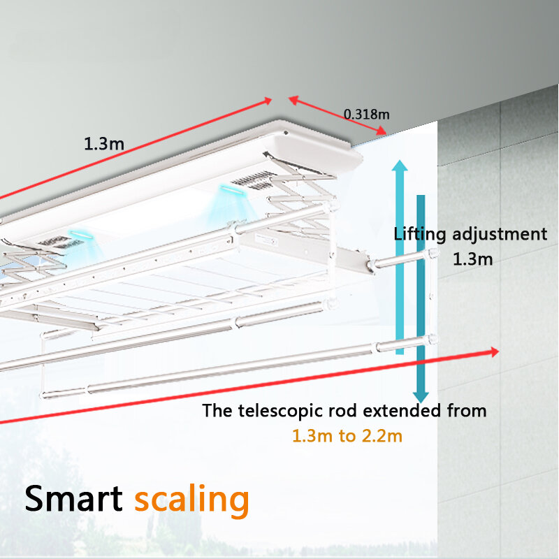 2023 Multifunctionele Slimme Afstandsbediening Elektrisch Hijsen Plafond Wasserij Elektrische Automatische Opvouwbare Hanger Droogrek