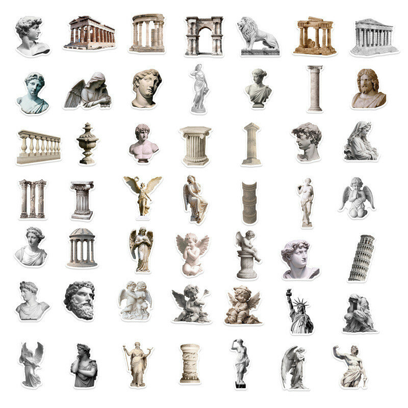 Arte grega antiga escultura adesivos, decalques dos desenhos animados, capacete DIY, motocicleta legal, impermeável Graffiti adesivos, 10 pcs, 25 pcs, 50pcs