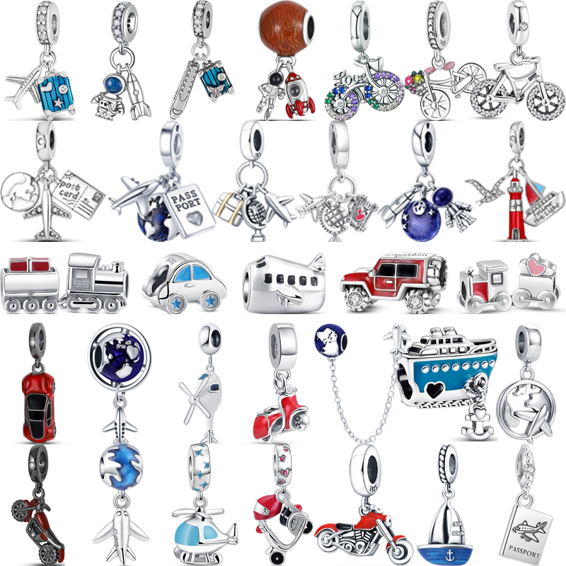 925 Твердые серебряные бусины для автомобиля, самолета, ракеты, мотоцикла, велосипеда, поезда, подходят для оригинальных браслетов Pandora с подвесками, ювелирные изделия