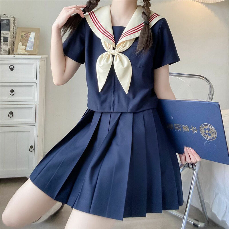 Jk-uniforme básico azul marino para mujer, traje escolar de estilo universitario, suministro de agua, vestidos para mujer, 2023