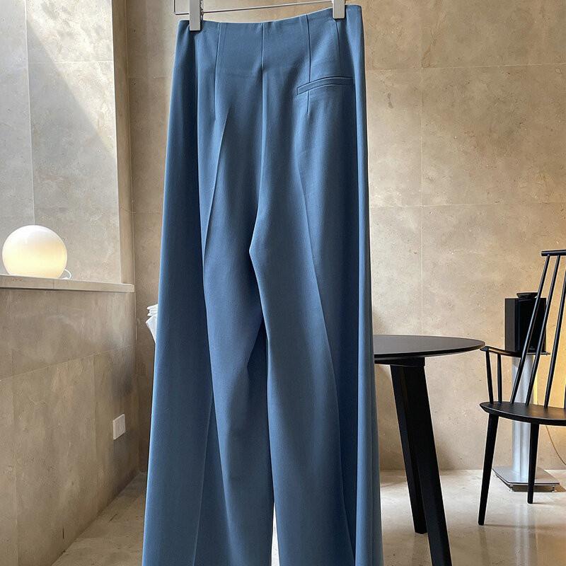 Pantalones de pierna ancha holgados de cintura alta para mujer, pantalón informal de verano, color sólido