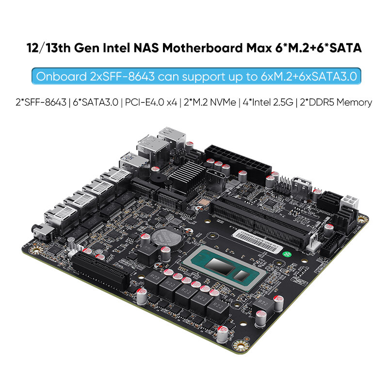 Super Deal-placa Monster NAS de seis bahías, Intel Core i5-12450H Pentium 8505/4 red 2,5G/6 SATA3.0/2 M.2 NVMe/radiador, placa ITX