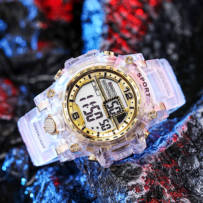 Zegarek damski damski męski złoty wypoczynek przezroczysty cyfrowy elektroniczny zegarek sportowy walentynkowy prezent damski Reoj Mujer Rainbow